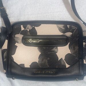 Adrienne Vittadini Black and Cream Leaf Crossbody Bag